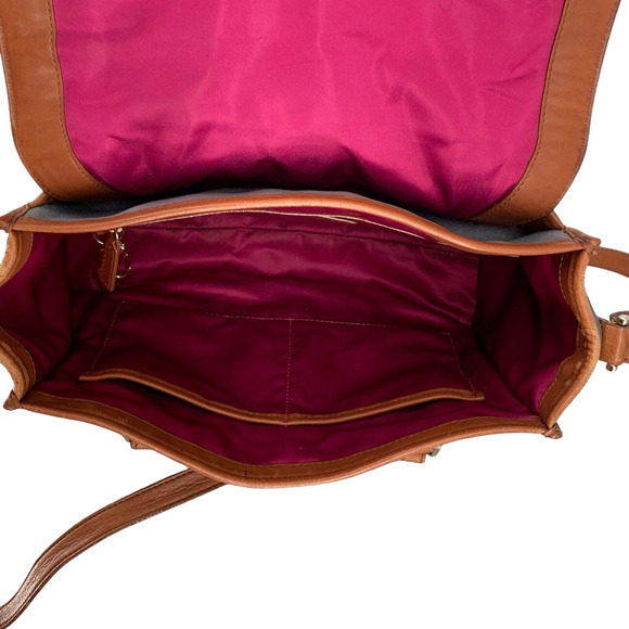 Cole Haan Blue Brown Leather Flap Brooke Tote Crossbody Canvas Spectator - Picture 9 of 16